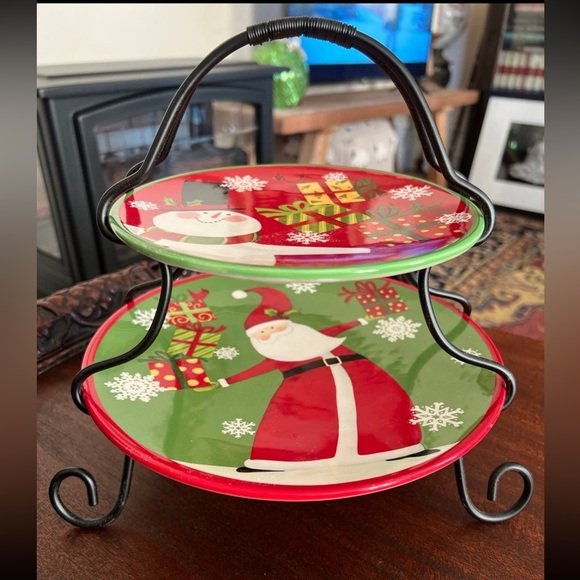 Santa & Snowman Two Tier Server by Certified International for Susan Winget - Picture 1 of 9